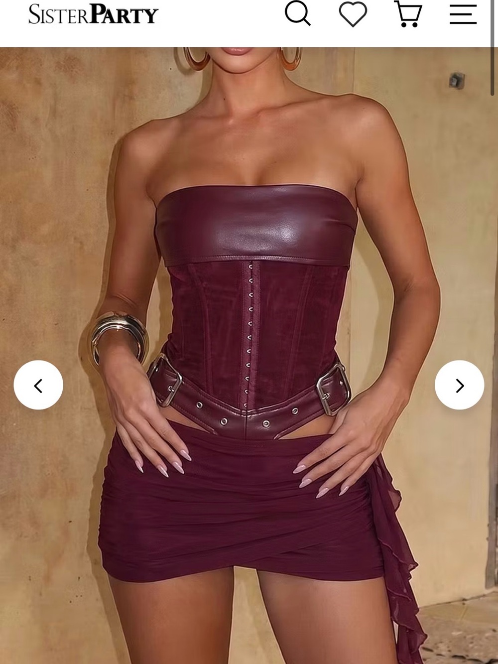 Strapless Buckle Corset Ruched Mini Skirt Matching Set